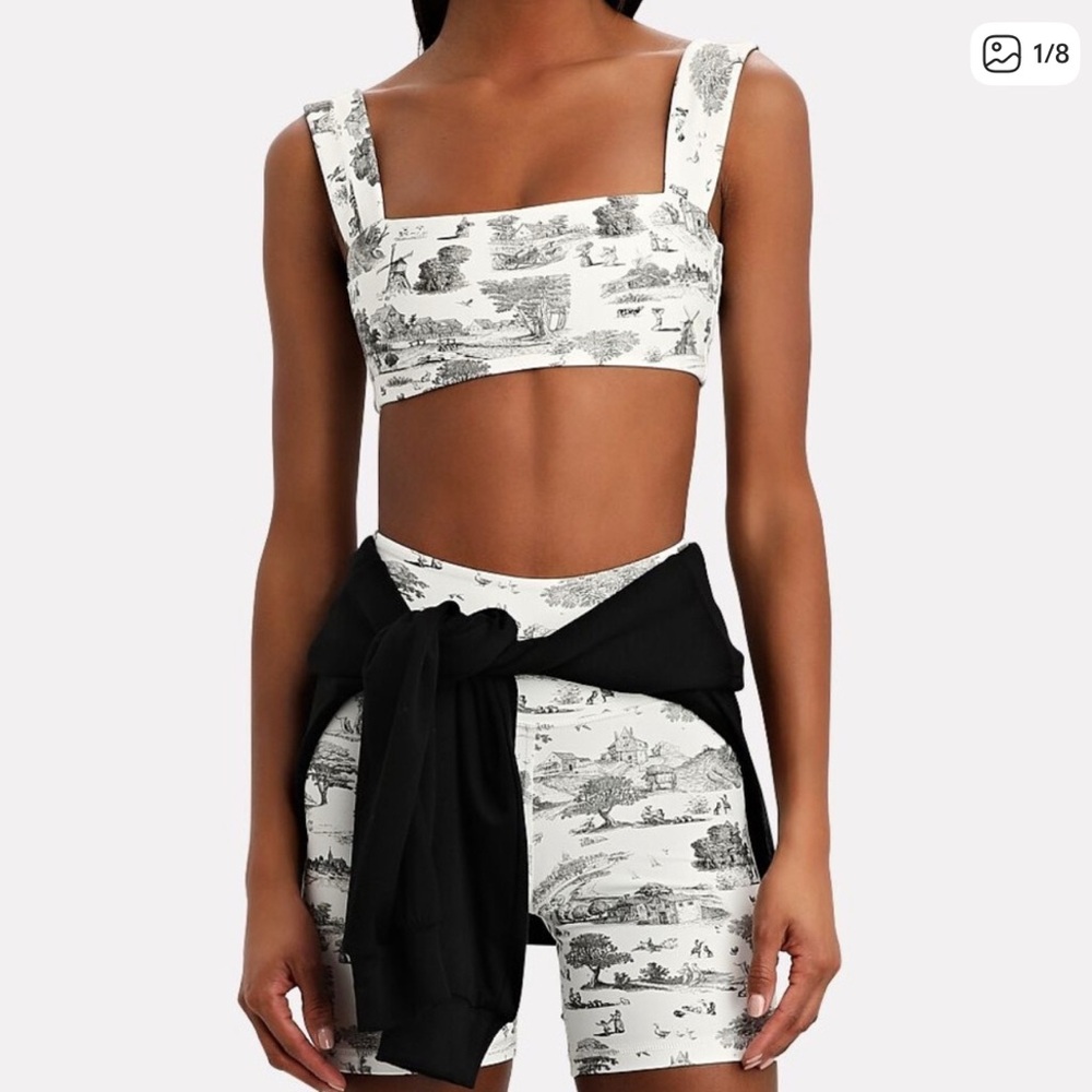 We Wore What Black and White Printed Crop Top and Shorts Set